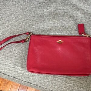 Coach Red Leather Wristlet with Signature Logo